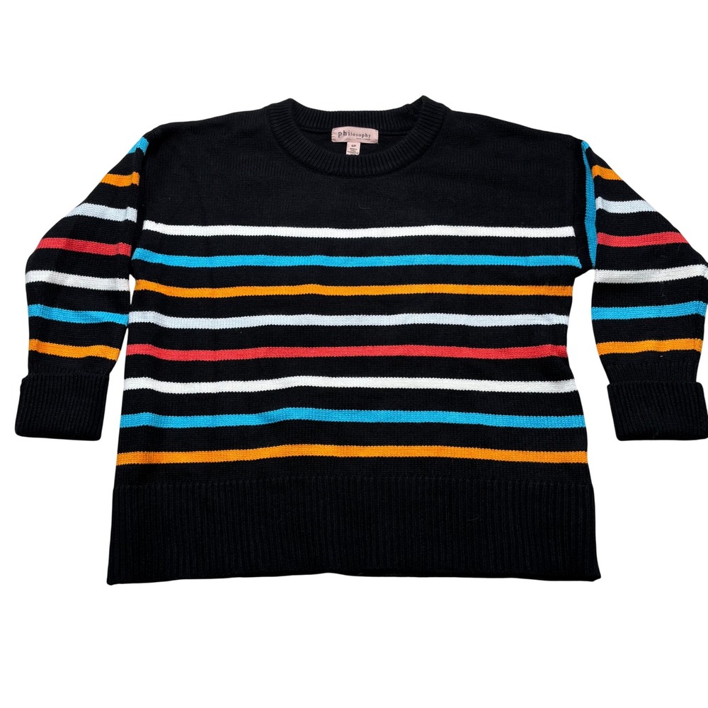 Philosophy Republic Clothing Black Striped‎ Crewneck Sweater Small #939